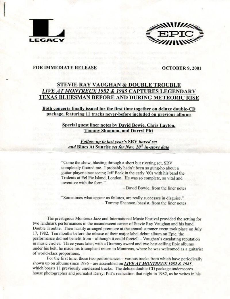 Live at Montreux Press Release