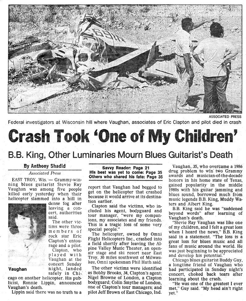 Stevie Ray Vaughan Death Newspaper Report