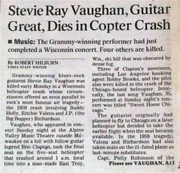 Stevie Ray Vaughan Death Newspaper Report