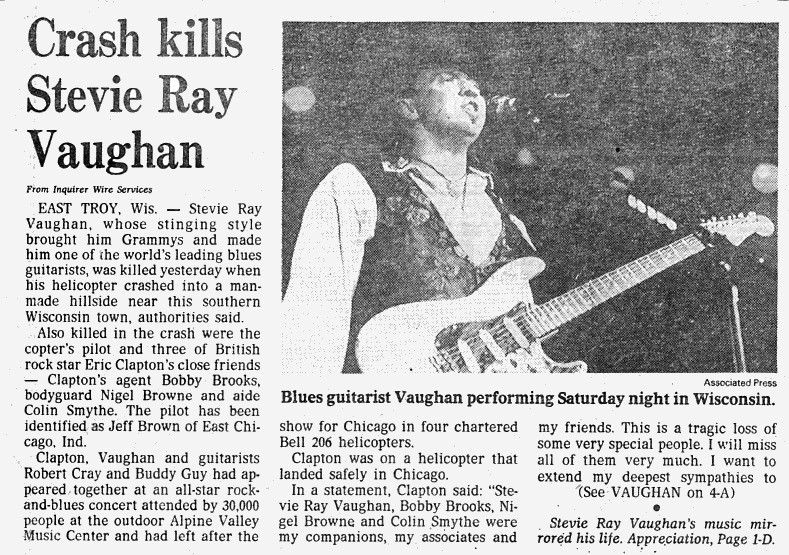 Stevie Ray Vaughan Death Newspaper Report