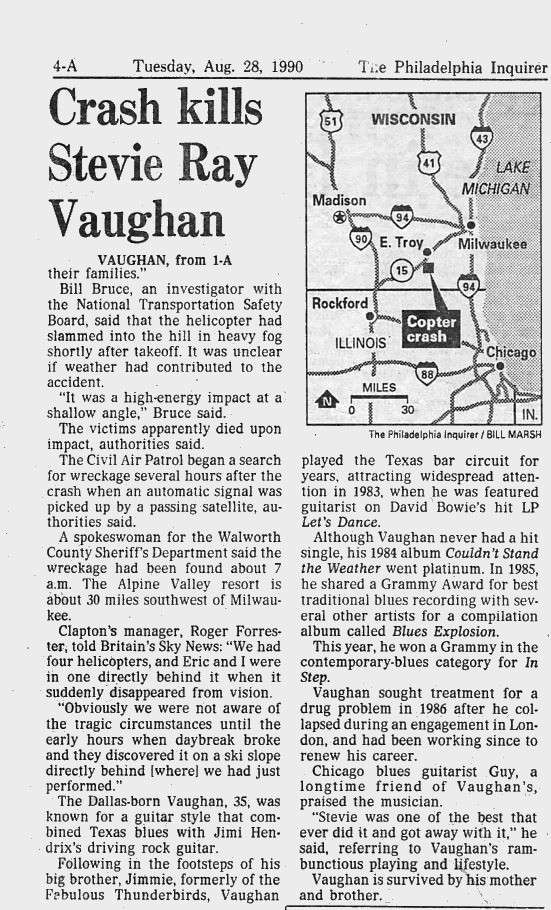 Stevie Ray Vaughan Death Newspaper Report