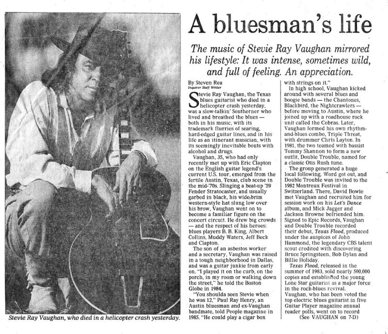 Stevie Ray Vaughan Death Newspaper Report