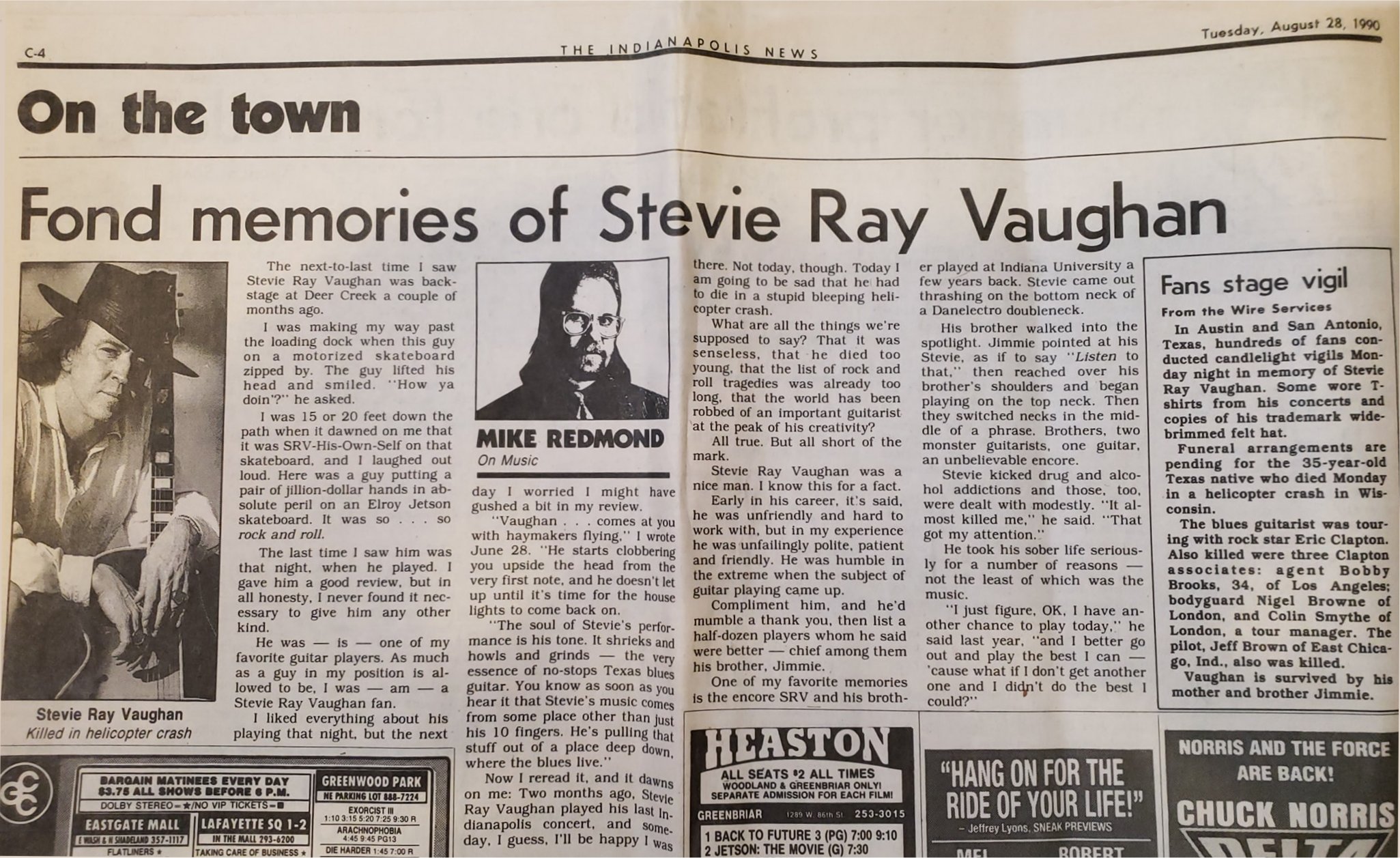Stevie Ray Vaughan Death Newspaper Report