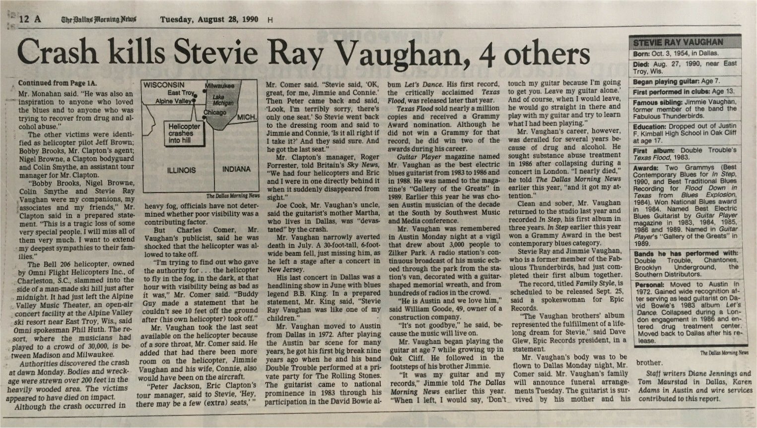 Stevie Ray Vaughan - Dallas Morning News Death Report