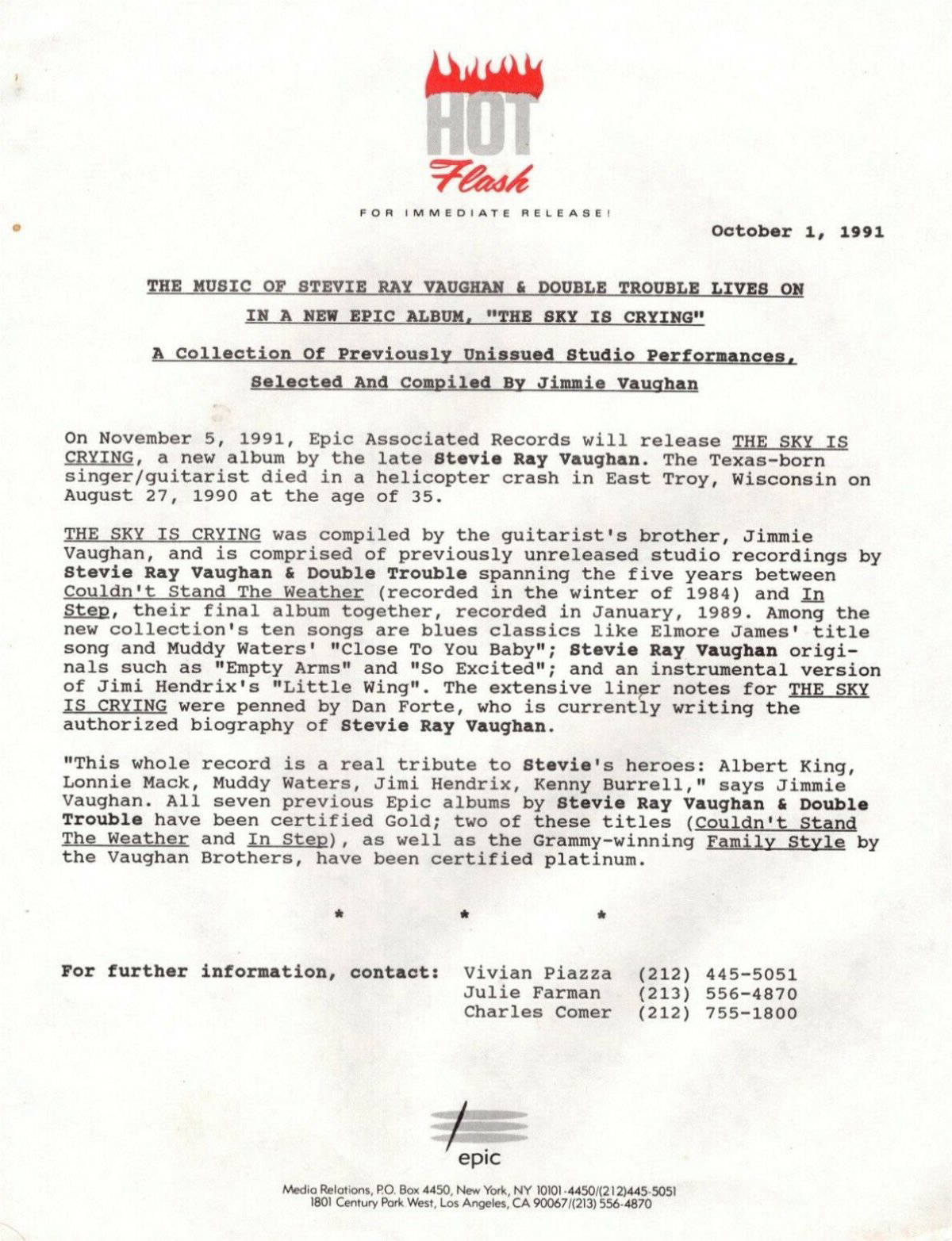 The Sky is Crying Press Release