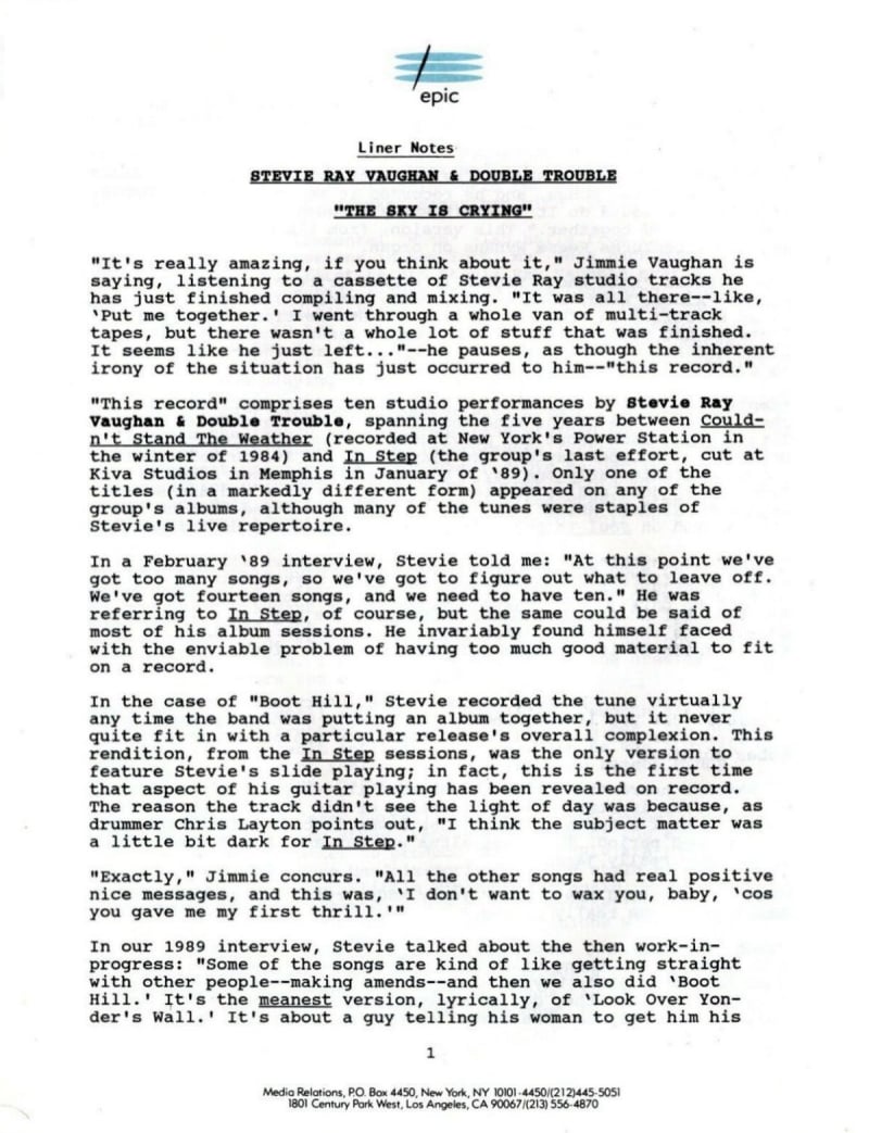 The Sky is Crying Press Release