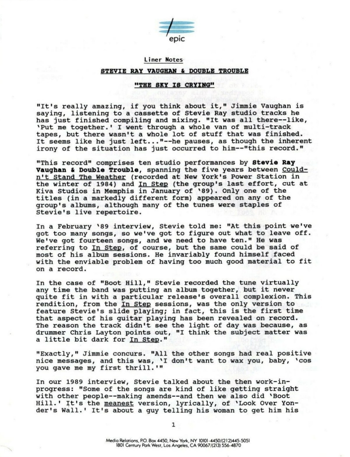 The Sky is Crying Press Release