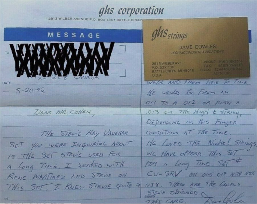 Stevie Ray Vaughan Customised GHS Guitar Strings