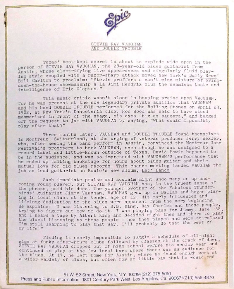 Stevie Ray Vaughan - Texas Flood Press Release
