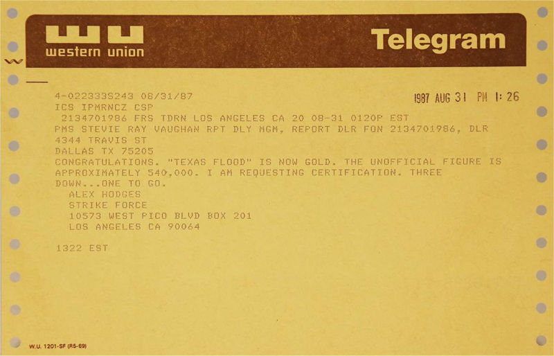 Texas Flood Goes Gold Telegram